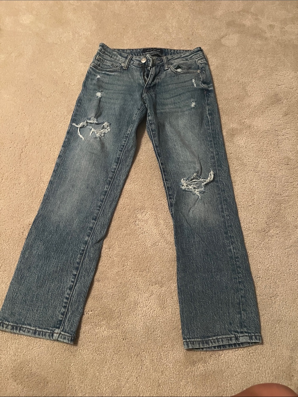 Aeropostale Distressed Medium Blue Straight-Leg Jeans
